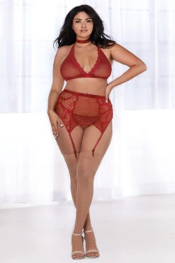 Dreamgirl Plus Size Red Halter Bra And Skirt 8 Dreamgirl Plus Size Red Halter Bra And Skirt -ThreeWishes Store D11776x Garnet Front back 70283