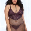 Dreamgirl Plus Size Fishnet And Lace Collared Chemise -ThreeWishes Store D11840X Eggplant Front 81033