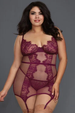 Dreamgirl Plus Size Purple Fishnet And Lace Chemise -ThreeWishes Store D11870X Mulberry Front 15206 a3d65ab9 59a4 4d8a 94b8 d6b20eba5f8c