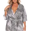 Plus Size Satin Cheetah Robe 1 Plus Size Satin Cheetah Robe -ThreeWishes Store EM11058x Animal Print Front
