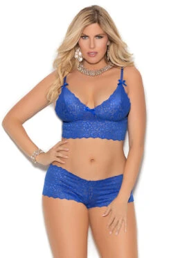 Plus Size Stretch Lace Cami And Shorts -ThreeWishes Store EM3229x f royalblue 17584