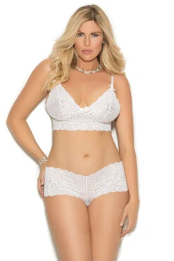 Plus Size Stretch Lace Cami And Shorts -ThreeWishes Store EM3229x f white 00939