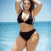 Plus Size Black Grommet Bikini -ThreeWishes Store EP6595X Black Front 05216