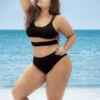 Plus Size Underboob Tank Bikini 2 Plus Size Underboob Tank Bikini -ThreeWishes Store EP6604X Black Front 68640