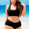 Plus Size Sporty Two Piece -ThreeWishes Store EP6616X Black Front 84564