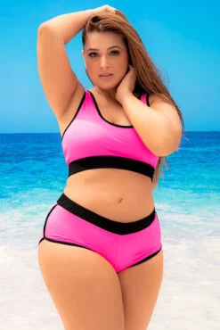 Plus Size Sporty Two Piece 8 Plus Size Sporty Two Piece -ThreeWishes Store EP6616X Hot Pink Front 82177