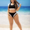 Plus Size Black And White Sporty Two Piece -ThreeWishes Store EP6620X Black White Front 00663