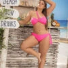 Plus Size Hot Pink Strappy Bikini -ThreeWishes Store EP6638X Hot Pink Front 89317