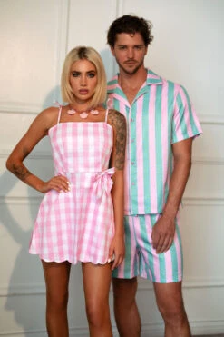 Plus Size Pink Gingham Beach Party Doll Costume -ThreeWishes Store FC 3001 front 4