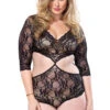 LEG AVENUE Plus Size Deep V Lace Cutout Teddy -ThreeWishes Store L81427Q00107 MAIN 39370