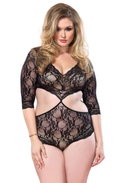 LEG AVENUE Plus Size Deep V Lace Cutout Teddy