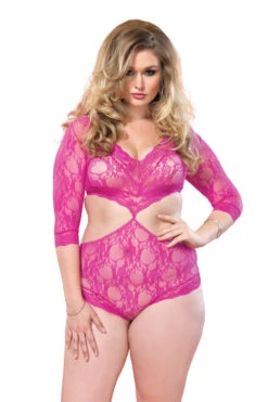 LEG AVENUE Plus Size Deep V Lace Cutout Teddy -ThreeWishes Store L81427Q07207 MAIN 61343