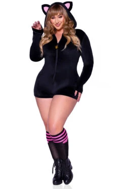 LEG AVENUE Plus Size Comfy Cat Costume 9 LEG AVENUE Plus Size Comfy Cat Costume -ThreeWishes Store LA87142X black front 2
