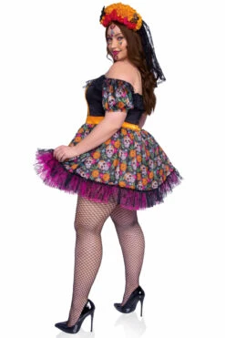 LEG AVENUE Plus Size Marigold Catrina Costume -ThreeWishes Store LA87153X Multicolor Front 2