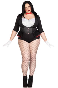LEG AVENUE Plus Size Pretty Puppet Costume -ThreeWishes Store LA87154X black white front 1