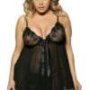 Plus Size Simple Mesh Babydoll -ThreeWishes Store SIE20731P black front