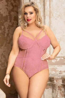 Plus Size Midnight Desires Teddy -ThreeWishes Store SIR80875 4P pink front