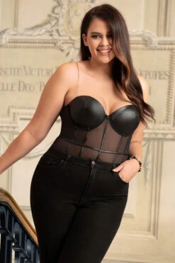 Plus Size Metal And Mesh Teddy -ThreeWishes Store SIR81119P black front 3 2aab5513 8235 4f4b 8148 f810b413de1c