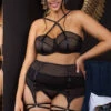 Plus Size Mesh Cage Bra And Garter Belt Set -ThreeWishes Store SIR81183 1P black front
