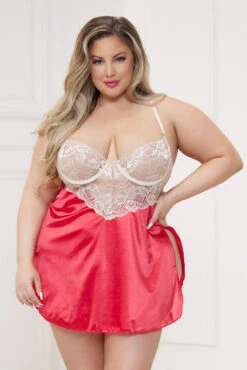 Plus Size Touch Of Glamour Babydoll -ThreeWishes Store ST11468X Red Gold Front