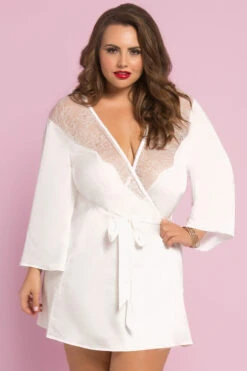 Plus Size Romantic Eyelash Lace Robe -ThreeWishes Store STM10695X WHITE F 34573