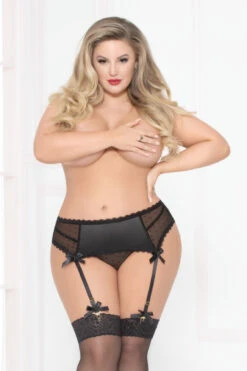 Plus Size Satin And Dot Mesh Garter Belt