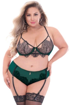 Plus Size Forever Yours Bra Set 9 Plus Size Forever Yours Bra Set -ThreeWishes Store STM11155X GREEN F 27942