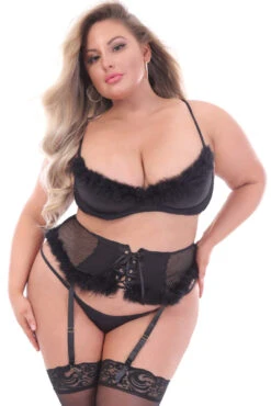 Plus Size Two Piece Santa Bra Set -ThreeWishes Store STM11186X BLACK F2 78738