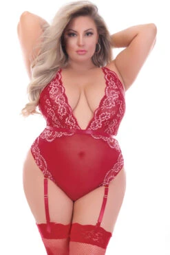 Plus Size Passion Teddy -ThreeWishes Store STM11190X RED F 97413