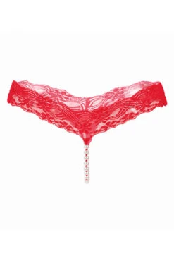 Lace Pearl Crotch Thong -ThreeWishes Store WF1 2142 Red front
