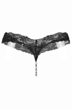 Lace Pearl Crotch Thong -ThreeWishes Store WF1 2142 black back