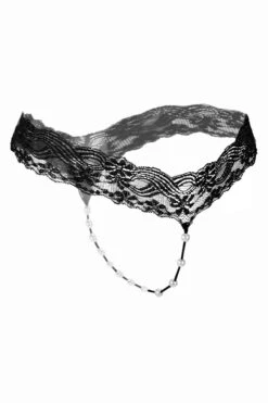 Lace Pearl Crotch Thong -ThreeWishes Store WF1 2142 black front 2