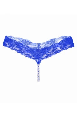 Lace Pearl Crotch Thong -ThreeWishes Store WF1 2142 blue front
