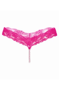 Lace Pearl Crotch Thong -ThreeWishes Store WF1 2142 dark pink front