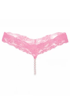 Lace Pearl Crotch Thong -ThreeWishes Store WF1 2142 pink front