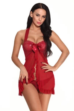 Plus Size Flutter Front Halter Babydoll 40 Plus Size Flutter Front Halter Babydoll -ThreeWishes Store WF5 2513 Wine Red Front 3 74c3d180 fb80 410c be5b caaec946e451