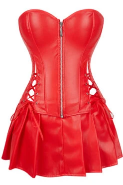 Plus Size Pleather Lingerie Dress -ThreeWishes Store WF6 2065 red front