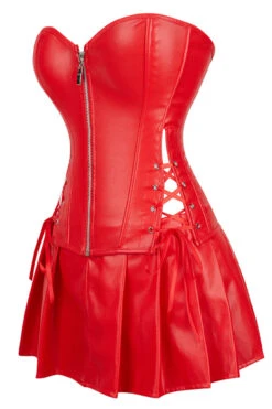 Plus Size Pleather Lingerie Dress -ThreeWishes Store WF6 2065 red front 1