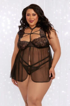 Dreamgirl Plus Size Velvet And Lace Harness Babydoll