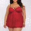 Dreamgirl Plus Size Strappy Red Babydoll -ThreeWishes Store d12378x garnet front