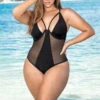 Plus Size Mesh Underwire One Piece -ThreeWishes Store ep6675x 20black 20front