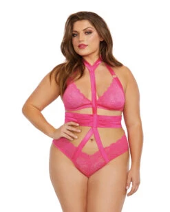 Dreamgirl Plus Size Hot Pink Harness Teddy