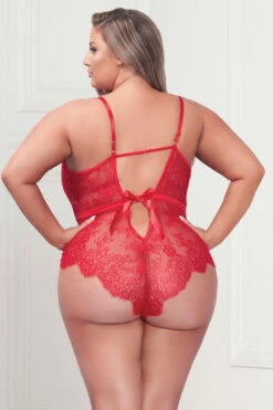 Plus Size Low Cut Eyelash Lace Teddy 12 Plus Size Low Cut Eyelash Lace Teddy -ThreeWishes Store stm11377xp red b
