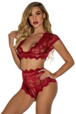Cap Sleeve Bra And Panty Set -ThreeWishes Store w4009 red front 2