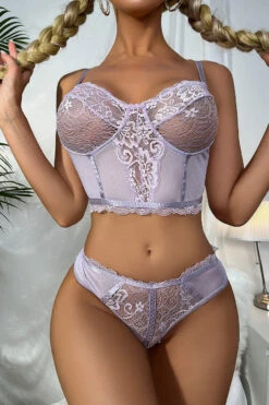 Pretty Patterned Bralette Set -ThreeWishes Store w8878 lilac front 2