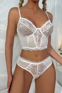 Pretty Patterned Bralette Set -ThreeWishes Store w8878 white front 2