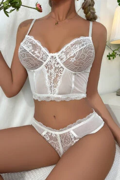 Pretty Patterned Bralette Set -ThreeWishes Store w8878 white front 4